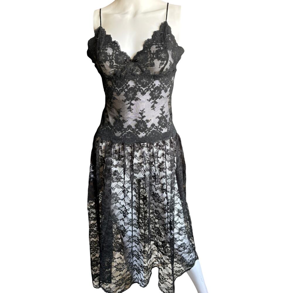 Vintage Victoria's Secret Gold Label Medium Black Sheer Floral Lingerie Dress - Picture 10 of 16